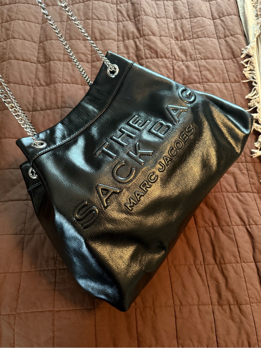 Marc Jacobs The Sack chain Bag Black Patent Leather Shoulder Bag - Picture 3 of 8